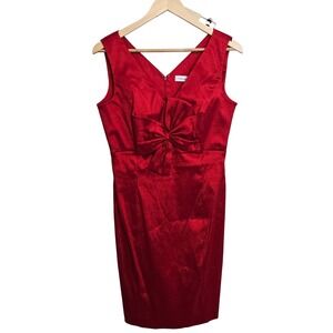 Calvin Klein Red Bow Stretch Sheath Dress Women Sz 8 Cocktail Party Event